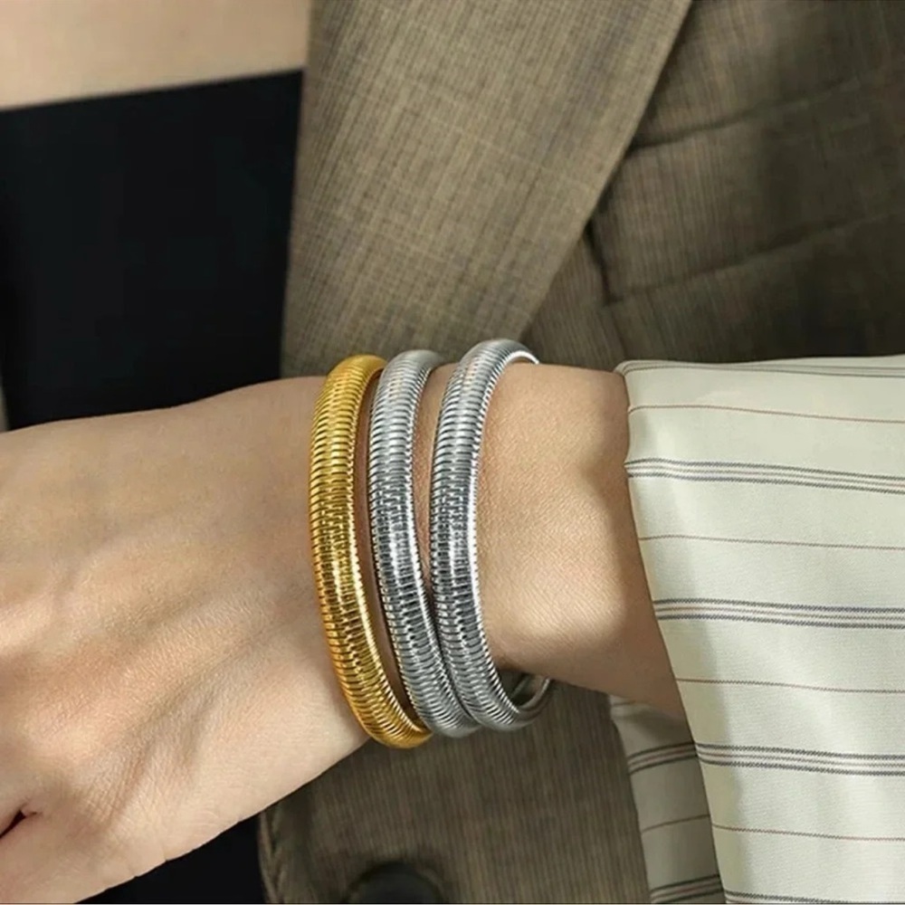 Snake Chain Stainless Steel Waterproof Slake Bracelet 2 Gold 1 Silver Set